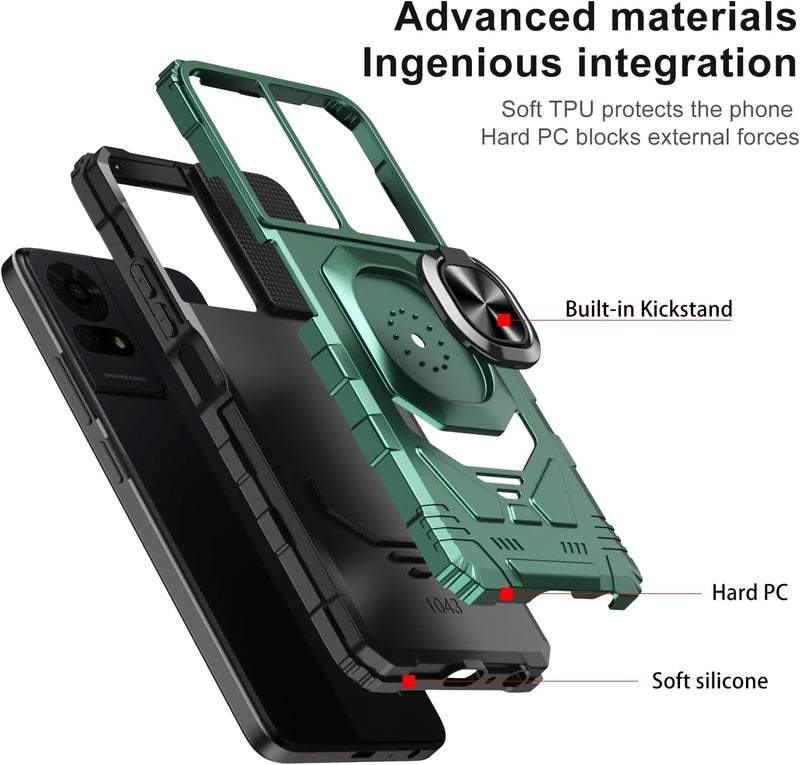 Mocotto for TCL K24/TCL K23/TCL 50 LE Phone Case with Tempered Glass Screen Protector,Military Grade Heavy Duty Shockproof Protective Cover,with Ring Kickstand (TCL K24,Dark Green) - Image 3
